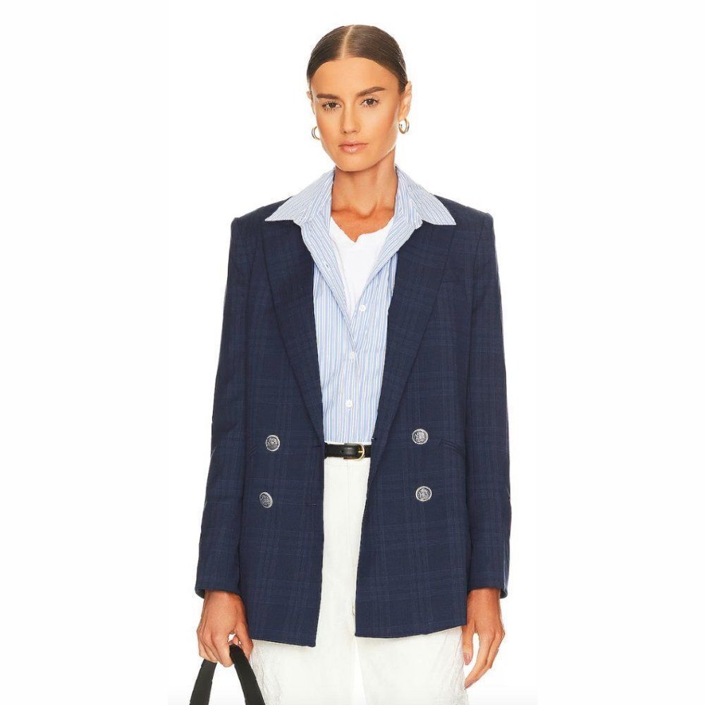 Veronica Beard Navy Blue Plaid Oria Dickey Jacket Blazer